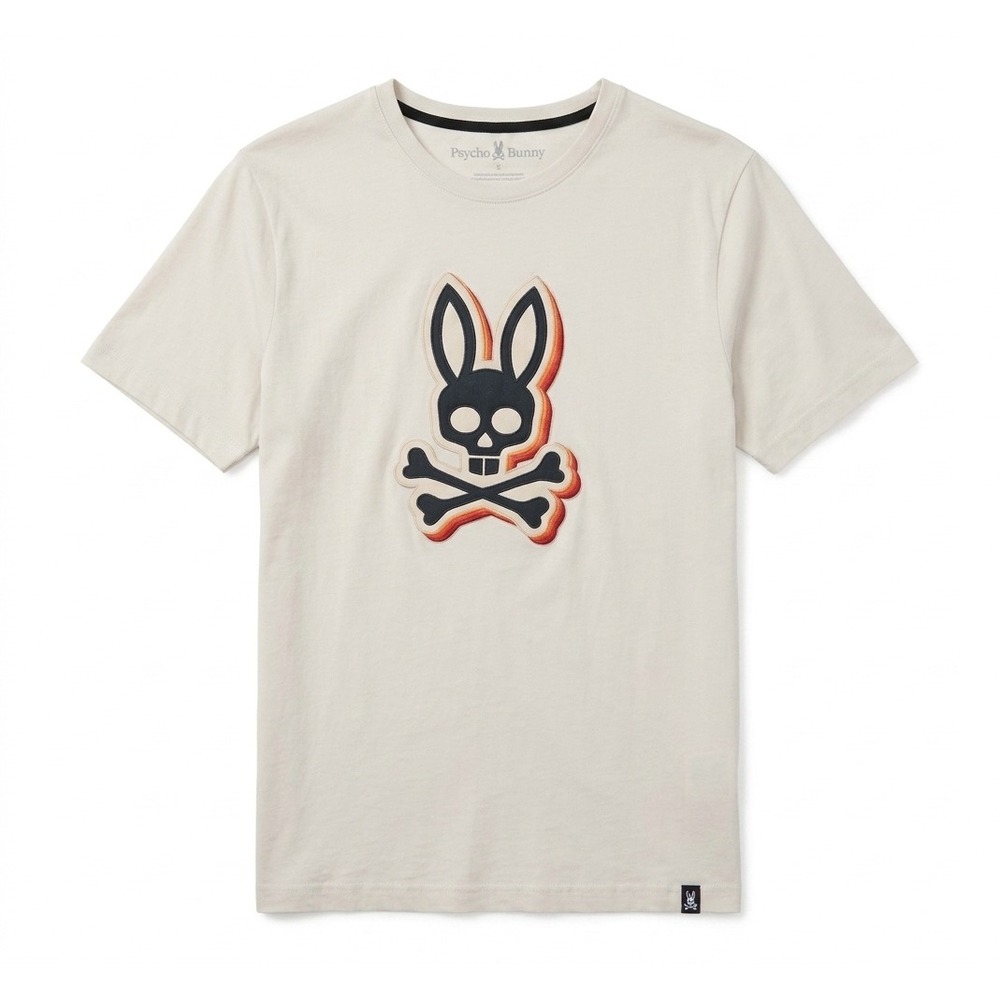 Psycho Bunny Mens Beige Pima Cotton Graphic Logo T-Shirt Size 7 XL Crewneck